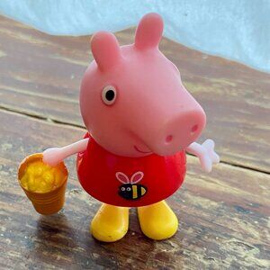 Peppa Pig Action Figure Moveable Arms Legs Red Bee Dress Bucket 2.25"